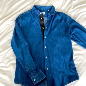 Hermès Men's Denim Blue Button Down Shirt Size 41|16